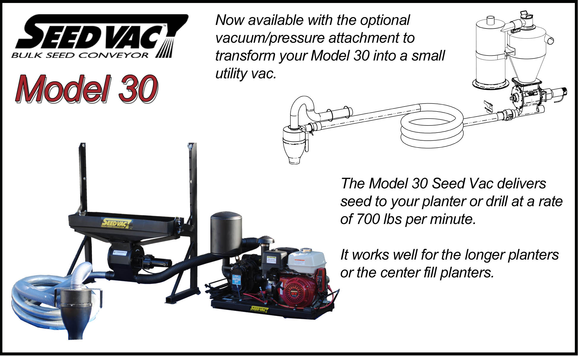 Save Time Filling Your Planter with the Larger Model 30 Seed Vac